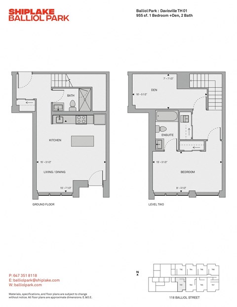 Floor plan for 1 bed, 2 baths